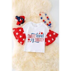 SWEET LAND OF LIBERTY" WHITE TOP W/BELL SLEEVES. TPG40483 WEN.